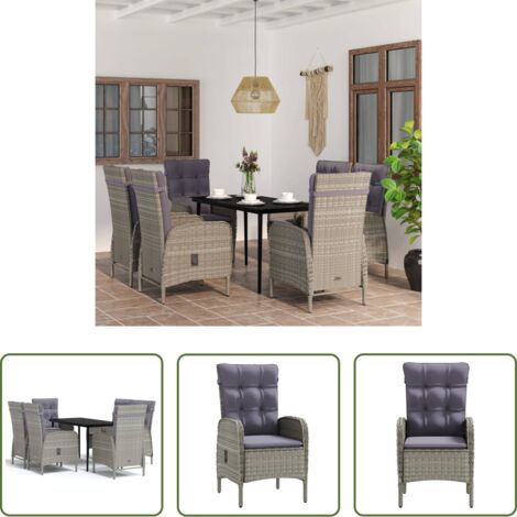 Tavolo da pranzo esterno -  Set da Pranzo da Giardino 7 pz con Cuscini Grigio e Nero