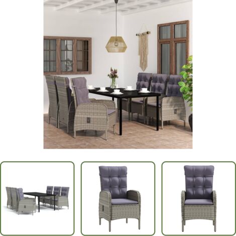 Tavolo da pranzo esterno -  Set da Pranzo da Giardino 7 pz con Cuscini Grigio e Nero