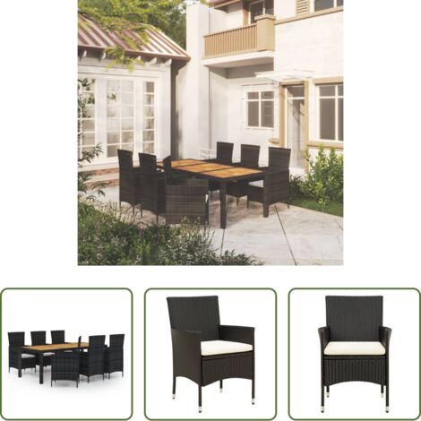 Tavolo da pranzo esterno -  Set da Pranzo da Giardino 7 pz con Cuscini in Polyrattan Nero