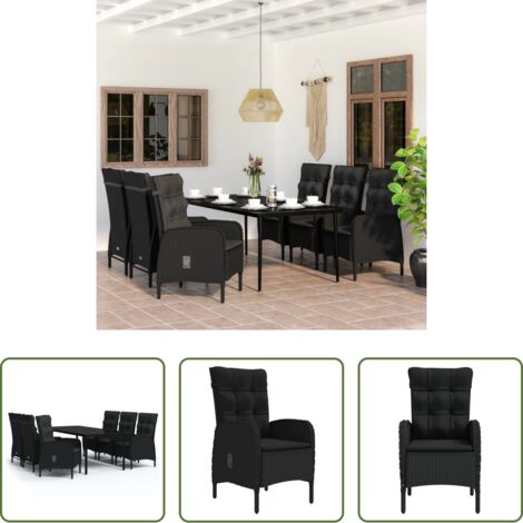 Tavolo da pranzo esterno -  Set da Pranzo da Giardino 7 pz con Cuscini Nero