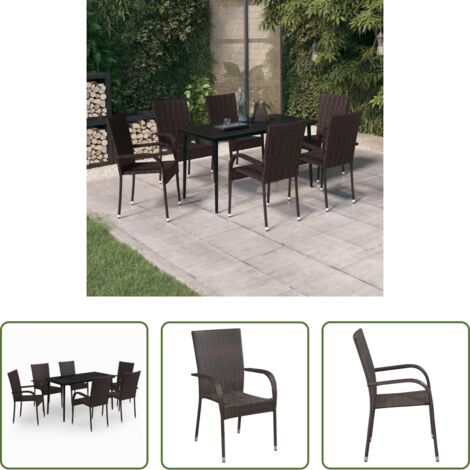 Tavolo da pranzo esterno -  Set da Pranzo da Giardino 7 pz Marrone e Nero