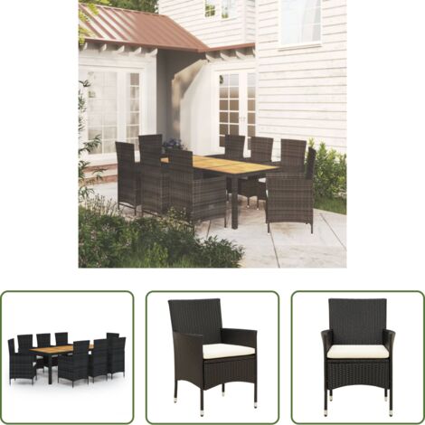 Tavolo da pranzo esterno -  Set da Pranzo da Giardino 9 pz con Cuscini in Polyrattan Nero