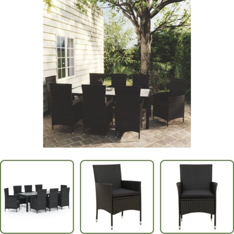 Tavolo da pranzo esterno -  Set da Pranzo da Giardino 9 pz con Cuscini in Polyrattan Nero