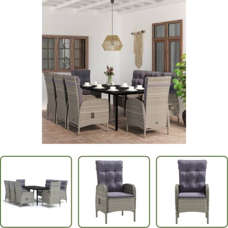 Tavolo da pranzo esterno -  Set da Pranzo da Giardino 9 pz con Cuscini Nero e Grigio