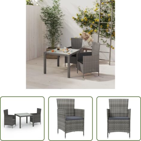 Tavolo da pranzo esterno -  Set da Pranzo per Esterni 3 pz con Cuscini in Polyrattan Grigio