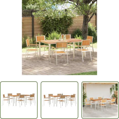 Tavolo da pranzo esterno -  Set da pranzo per esterni 7 pcs Marrone Legno di teak solido