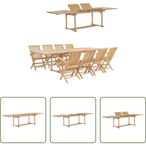 Tavolo da pranzo esterno -  Set da Pranzo per Esterni 9 pz 180-280x100x75 cm Teak Massello