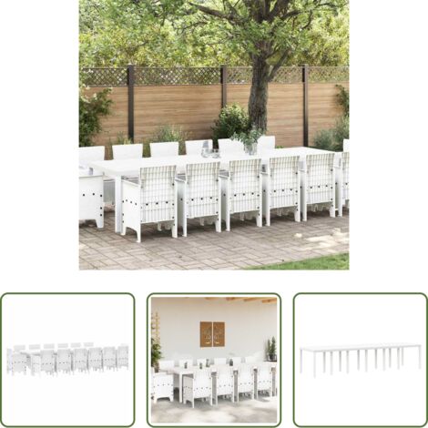 Tavolo da pranzo esterno -  Set da Pranzo per Giardino 15 pcs Bianco Rattan Polt