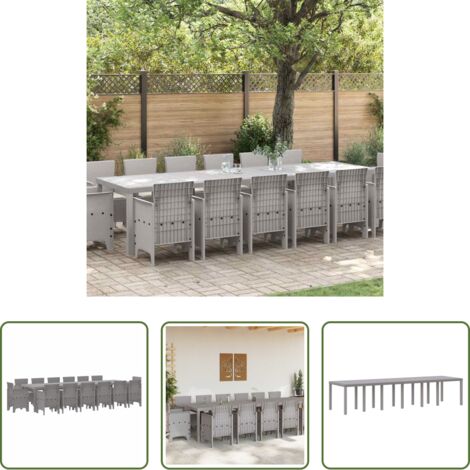 Tavolo da pranzo esterno -  Set da Pranzo per Giardino 15 pcs Grigio chiaro Rattan Polt