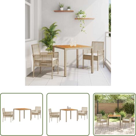 Tavolo da pranzo esterno -  Set da Pranzo per Giardino 3 pcs Beige polyrattan