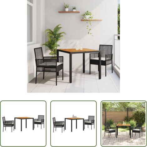 Tavolo da pranzo esterno -  Set da Pranzo per Giardino 3 pcs Nero polyrattan