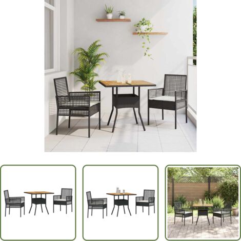 Tavolo da pranzo esterno -  Set da Pranzo per Giardino 3 pcs Nero polyrattan