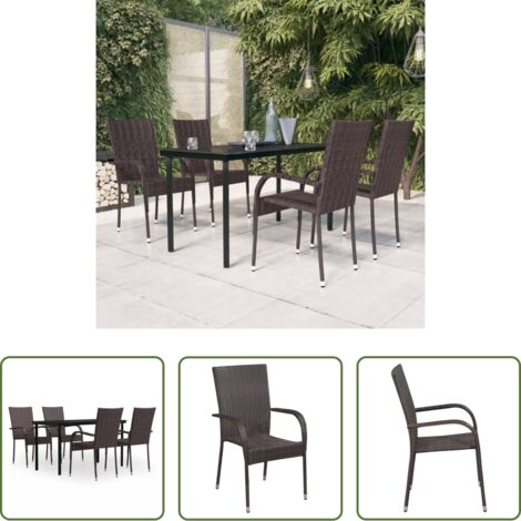 Tavolo da pranzo esterno -  Set da Pranzo per Giardino 5 pz con Cuscini Marrone e Nero