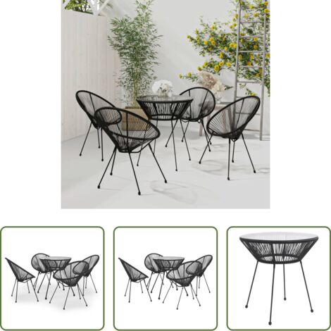 Tavolo da pranzo esterno -  Set da Pranzo per Giardino 5 pz in Rattan PVC Nero