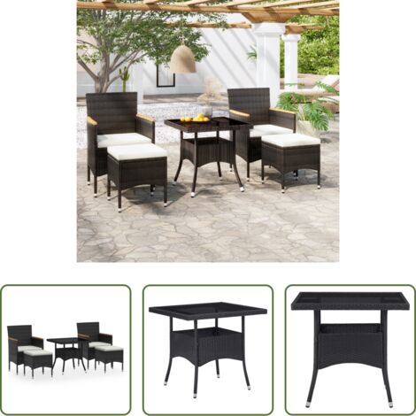 Tavolo da pranzo esterno -  Set da Pranzo per Giardino 5 pz Polyrattan Vetro Temperato Nero