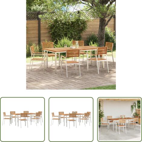 Tavolo da pranzo esterno -  Set da Pranzo per Giardino 7 pcs Marrone Legno di teak solido