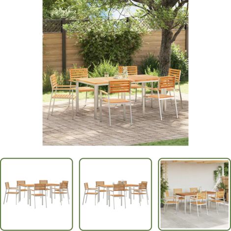Tavolo da pranzo esterno -  Set da Pranzo per Giardino 7 pcs Marrone Legno di teak solido