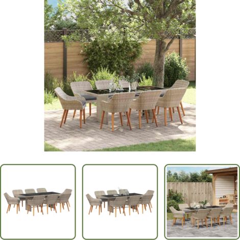 Tavolo da pranzo esterno -  Set da Pranzo per Giardino 9 pcs Grigio chiaro polyrattan