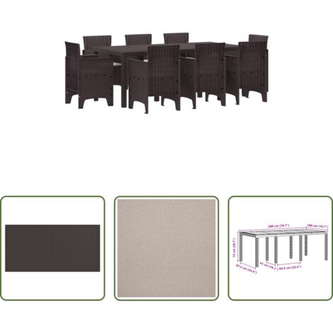 Tavolo da pranzo esterno -  Set da Pranzo per Giardino 9 pcs Marrone Polipropilene