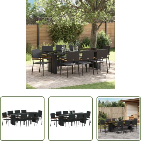 Tavolo da pranzo esterno -  Set da Pranzo per Giardino 9 pcs Nero polyrattan