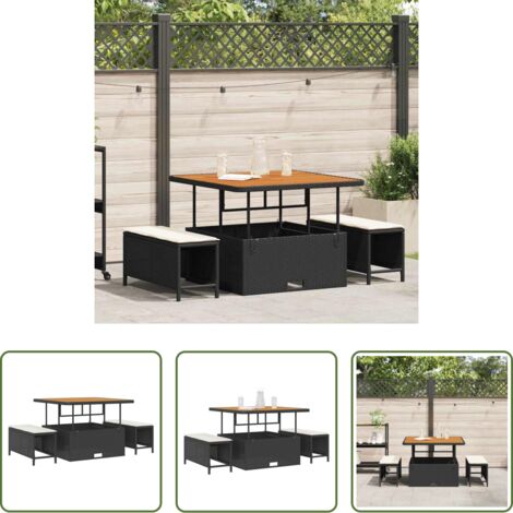 Tavolo da pranzo esterno -  Set da Pranzo per Giardino Nero polyrattan