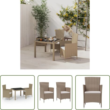Tavolo da pranzo esterno -  Set Mobili da Giardino 3 pz con Cuscini in Polyrattan Beige