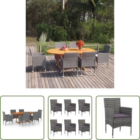 Tavolo da pranzo esterno -  Set Mobili da Pranzo per Giardino 7 pz in Polyrattan Grigio
