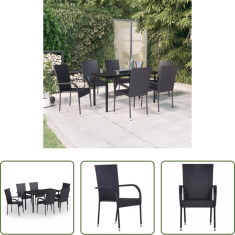 Tavolo da pranzo esterno -  Set Mobili da Pranzo per Giardino 7 pz Nero