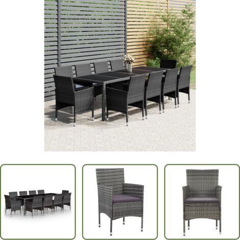 Tavolo da pranzo esterno -  Set Pranzo da Giardino 11pz in Polyrattan Grigio