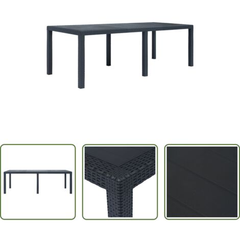 Tavolo da pranzo esterno -  Tavolo da Giardino Antracite 220x90x72 cm Plastica Stile Rattan