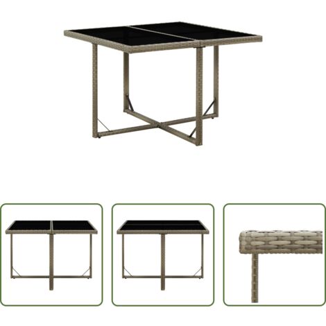 Tavolo da pranzo esterno -  Tavolo da Giardino Grigio 109x107x74 cm in Polyrattan e Vetro
