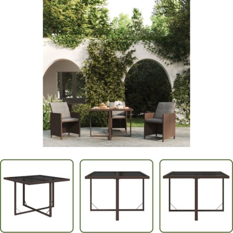 Tavolo da pranzo esterno -  Tavolo da Giardino Marrone 109x107x74 cm in Polyrattan e Vetro