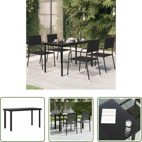 Tavolo da pranzo esterno -  Tavolo da Giardino Nero 140x70x74 cm in Acciaio e Vetro