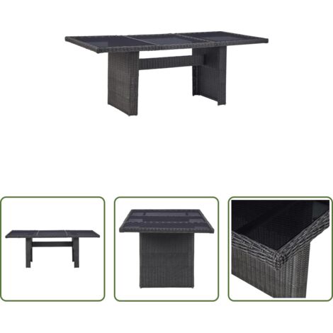 Tavolo da pranzo esterno -  Tavolo da Giardino Nero 200x100x74 cm in Vetro e Polyrattan