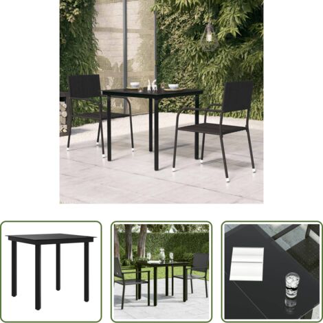Tavolo da pranzo esterno -  Tavolo da Giardino Nero 80x80x74 cm in Acciaio e Vetro