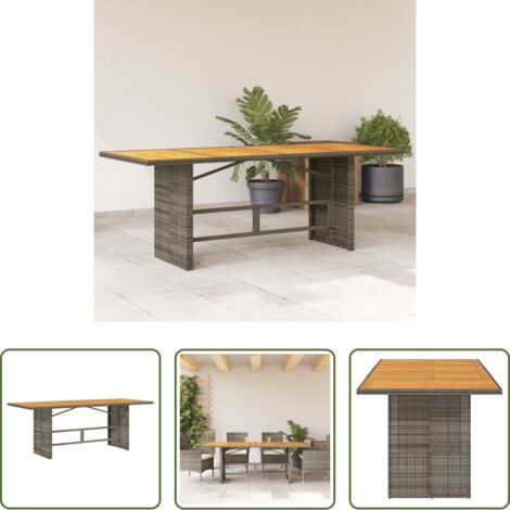 Tavolo da pranzo esterno -  Tavolo Giardino Piano Legno Acacia Grigio 190x80x74 Polyrattan