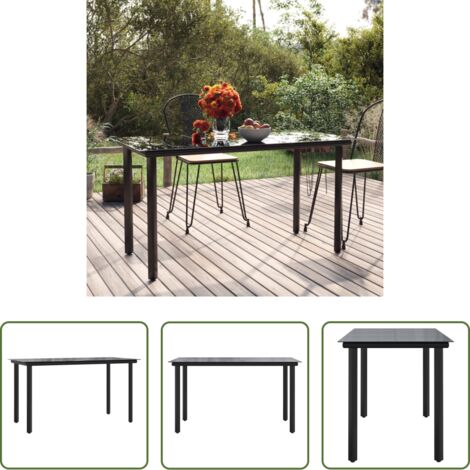 Tavolo da pranzo esterno -  Tavolo Pranzo Giardino Nero200x100x74 Acciaio e Vetro Temperato