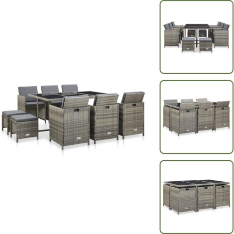 Tavolo da pranzo esterno - vidaXL Set da Pranzo da Giardino 11 pz con Cuscini Polyrattan Grigio - Sedie da giardino
