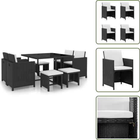 Tavolo da pranzo esterno - vidaXL Set da Pranzo da Giardino 9 pz con Cuscini in Polyrattan Nero - Sedie da giardino