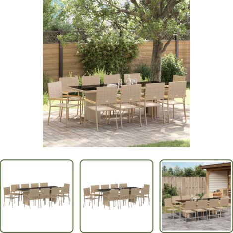 Tavolo da pranzo giardino -  Set da Pranzo per Giardino 11 pcs Beige polyrattan