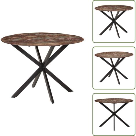 Tavolo da pranzo in acciaio - vidaXL Tavolo da Pranzo Ø110x78cm Legno Massello di Recupero e Acciaio -