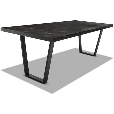 Tavolo da pranzo in legno e metallo con piedi trapezoidali neri - 220x100 cm
