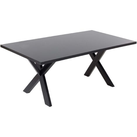 Tavolo da Pranzo in Legno Massiccio Nero con Gambe a 77 x 180 x 80 cm Lisala