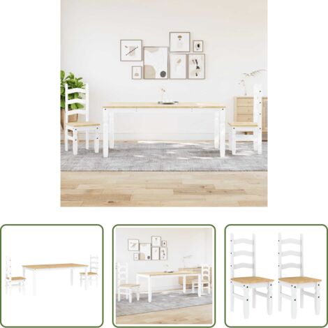 Tavolo da pranzo in legno -  Set da Pranzo 3 pz Panama Bianco in Legno Massello di Pino