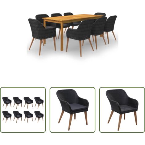 Tavolo da pranzo in legno -  Set da Pranzo da Giardino 9 pz Nero