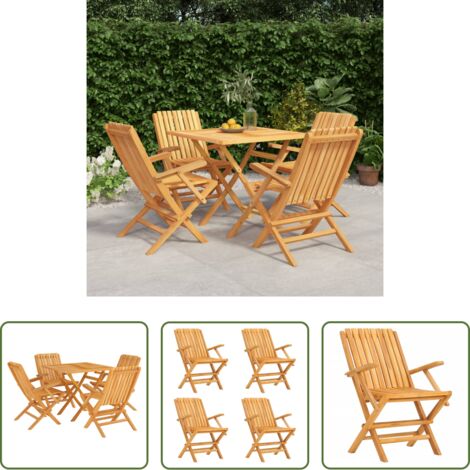 Tavolo da pranzo in legno -  Set da Pranzo per Giardino 5 pz in Legno Massello di Teak