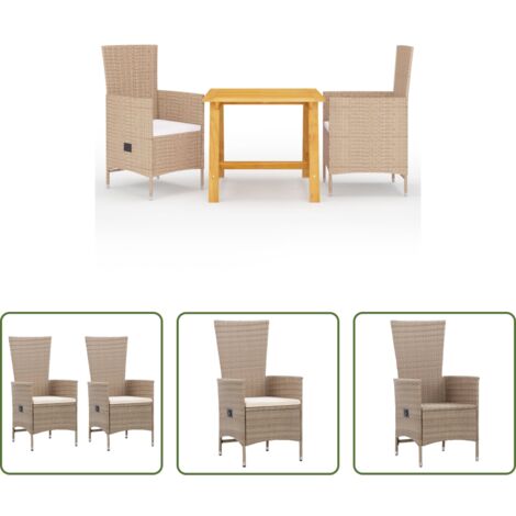 Tavolo da pranzo in legno -  Set Mobili da Pranzo per Giardino 3 pz Beige