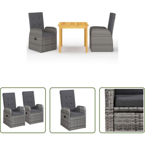 Tavolo da pranzo in legno -  Set Mobili da Pranzo per Giardino 3 pz Grigio