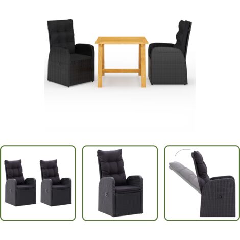 Tavolo da pranzo in legno -  Set Mobili da Pranzo per Giardino 3 pz Nero