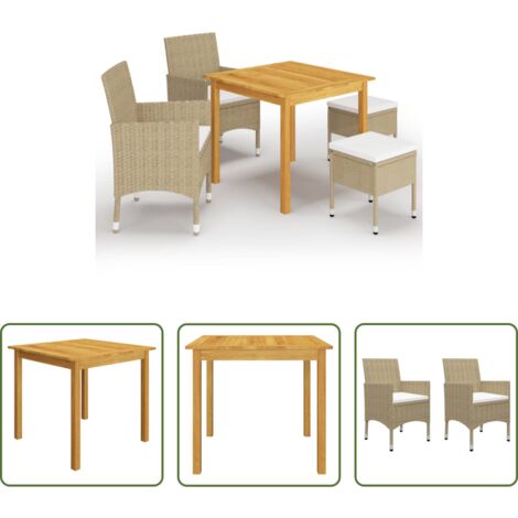 Tavolo da pranzo in legno -  Set Mobili da Pranzo per Giardino 5 pz Beige